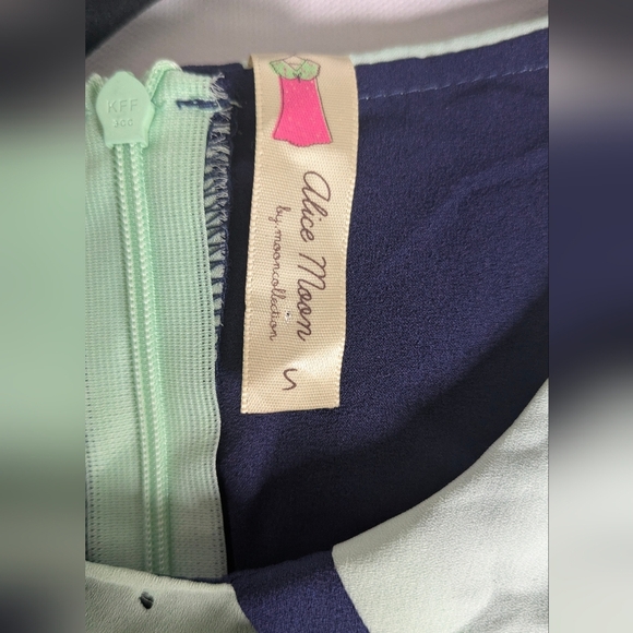 Alice Moon Light Mint Blue Mini Mod Heart Dress Short Sleeve Collar Size S - Picture 11 of 11